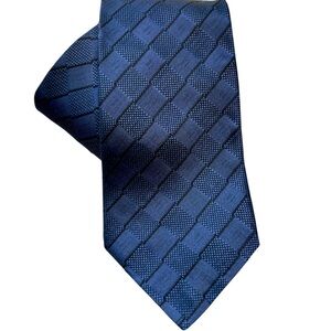 Riggings Navy Blue Woven Silk Necktie Blue on Blue Textured Check Handmade Tie